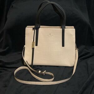 kate spade Cream and Black Croc-Embossed Satchel with Crossbody Strap